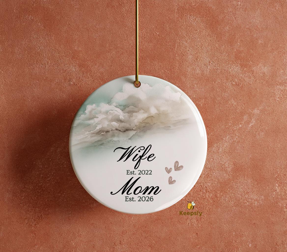 Personalized Wife to Mom Ornament, First Mother's Day Keepsake, Cloud Design Ceramic (Est. 2026)