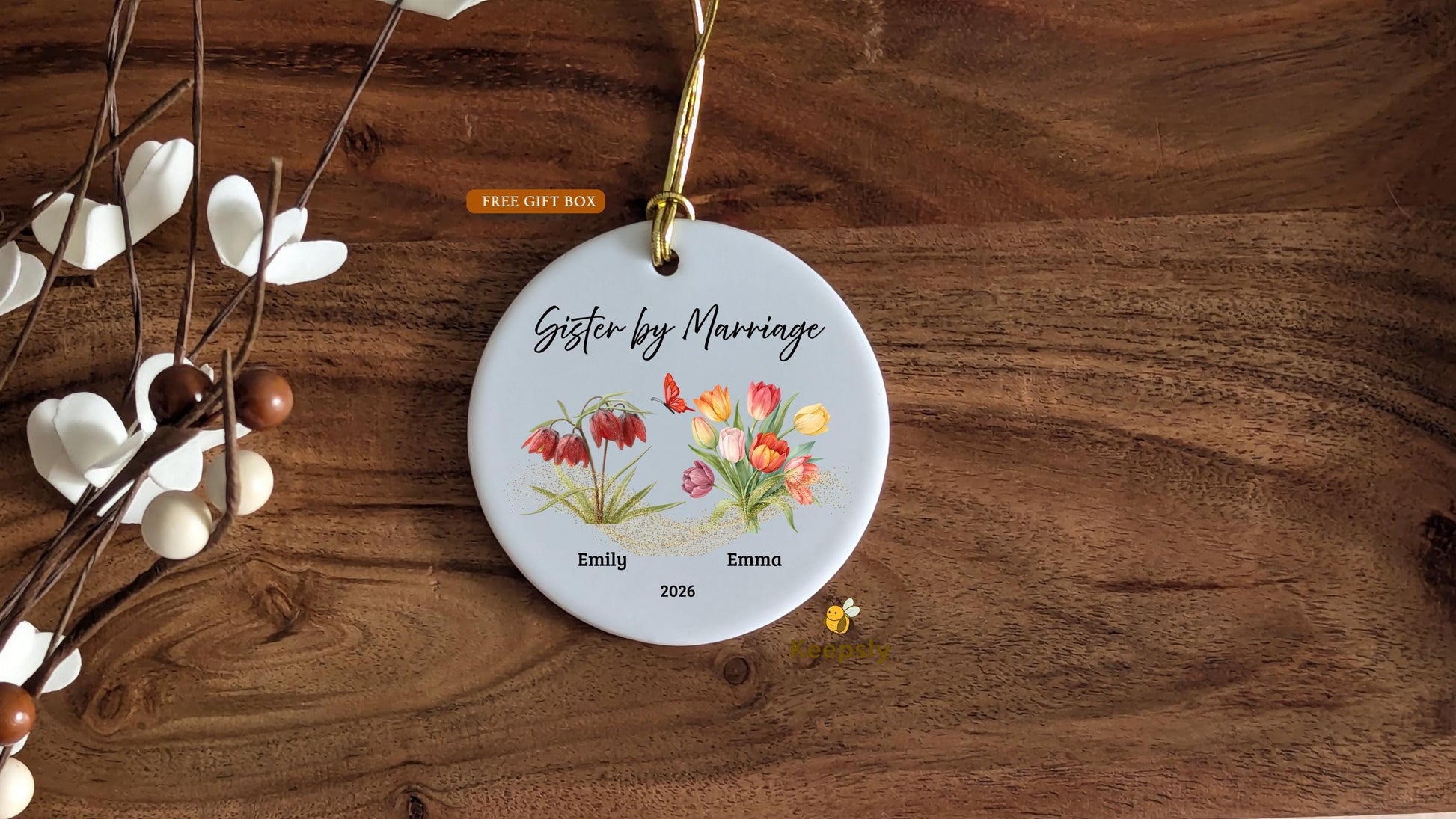 Sister in Law Gifts Personalized Future Sister Ornament Birth Month Flower Marriage Keepsake