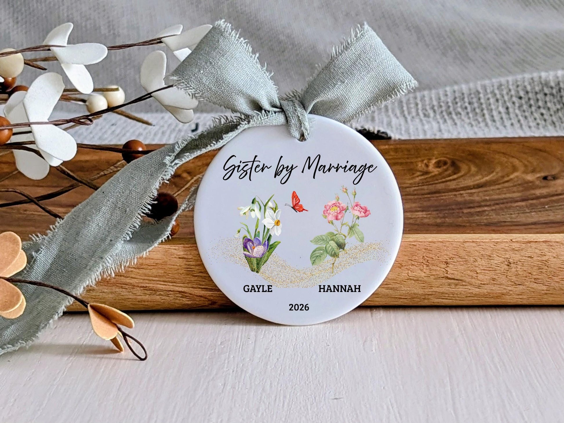 Sister in Law Gifts Personalized Future Sister Ornament Birth Month Flower Marriage Keepsake