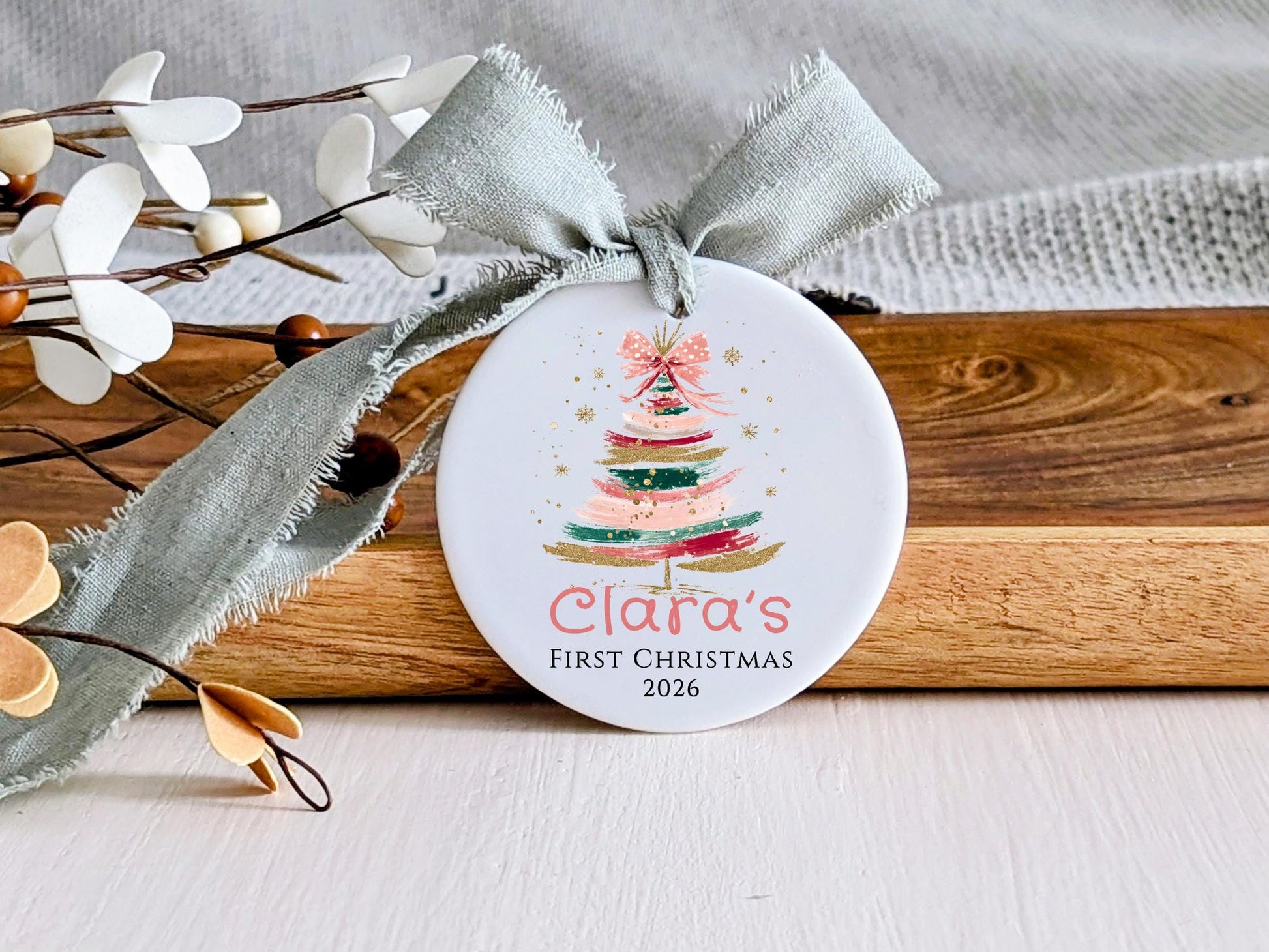 Baby's First Christmas Ornament 2026, Custom Name Baby Girl Shower Gift, Personalized New Parents