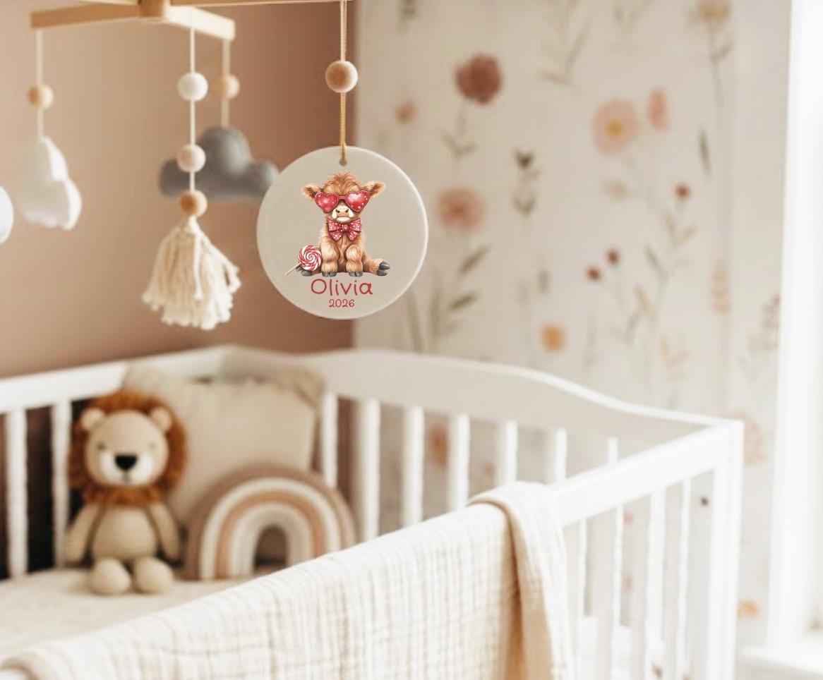 Highland Cow Trending Baby Gifts Western Nursery Sign Baby Girl Name Ornament