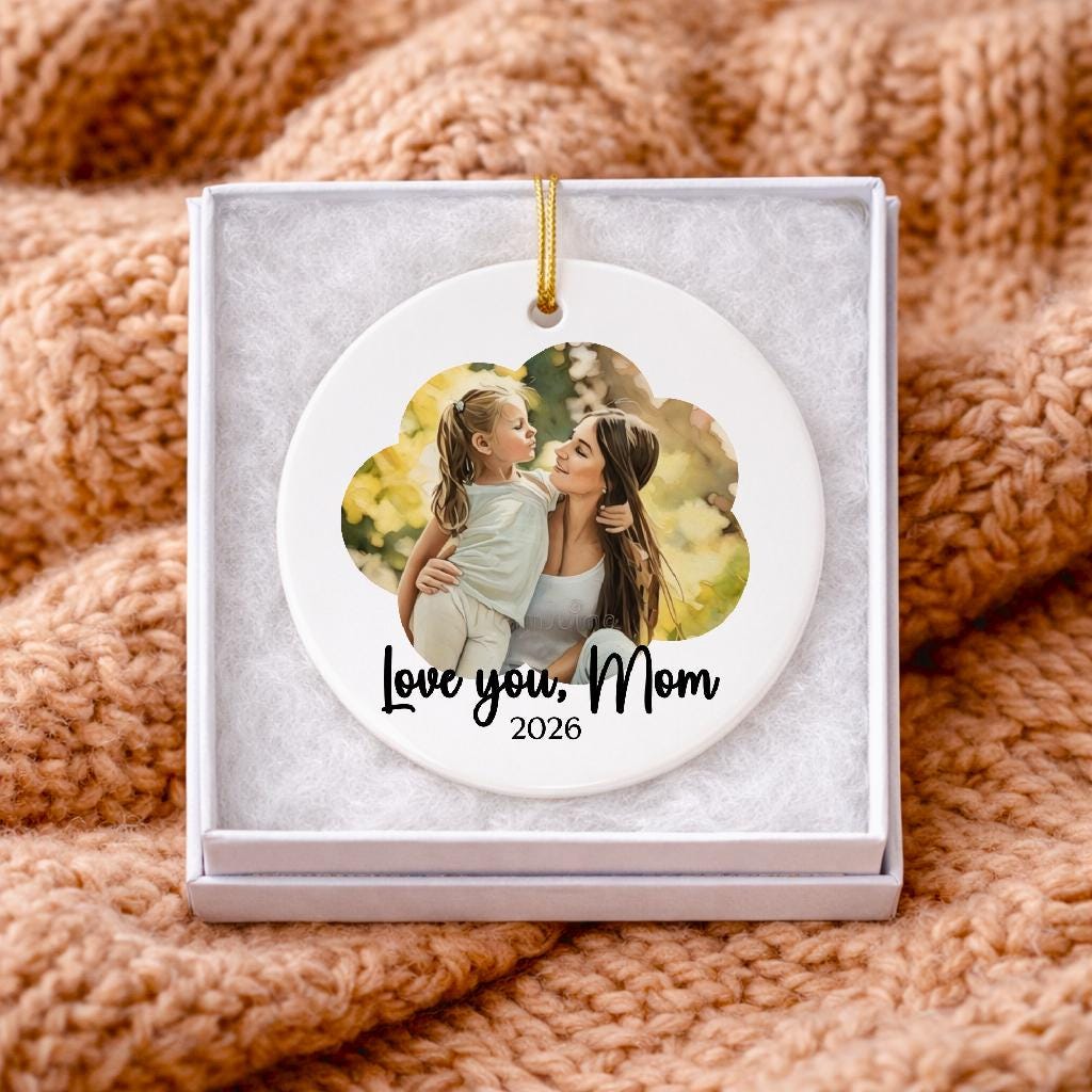 Custom Photo Ornament, Personalized Family Portrait, Watercolor Art Mother's Day Gift 2026