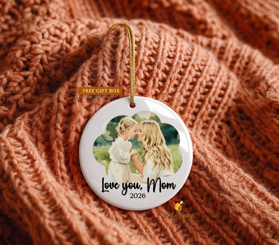 Custom Photo Ornament, Personalized Family Portrait, Watercolor Art Mother's Day Gift 2026