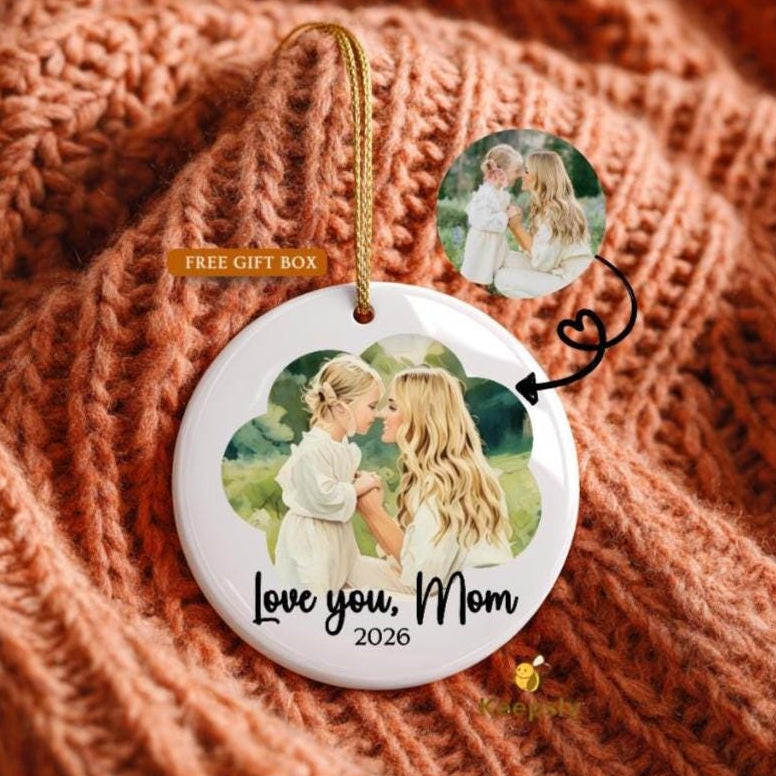 Custom Photo Ornament, Personalized Family Portrait, Watercolor Art Mother's Day Gift 2026