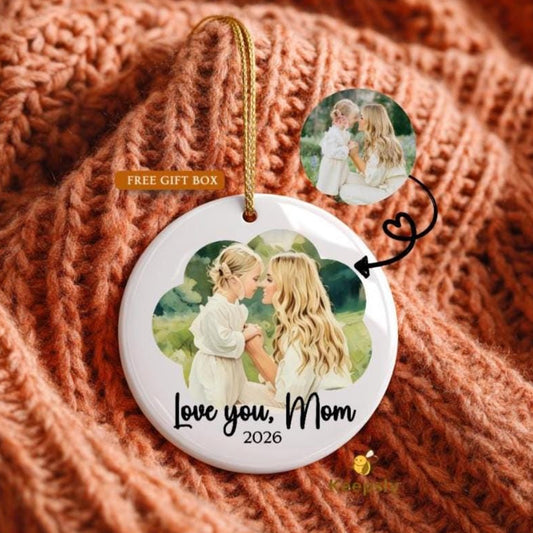 Custom Photo Ornament, Personalized Family Portrait, Watercolor Art Mother's Day Gift 2026