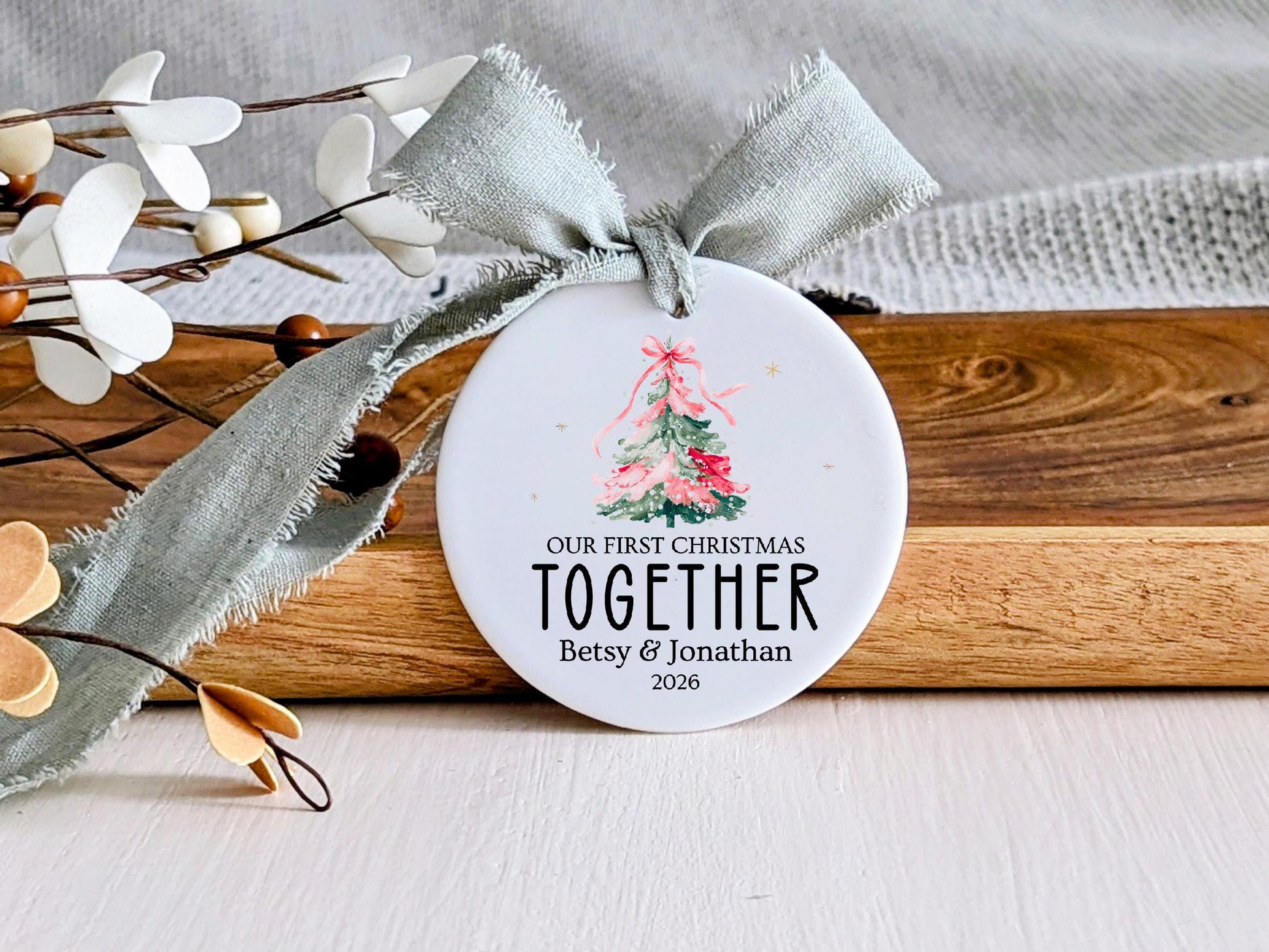 Personalized First Christmas Together Ornament: New Couple Keepsake Porcelain Finish