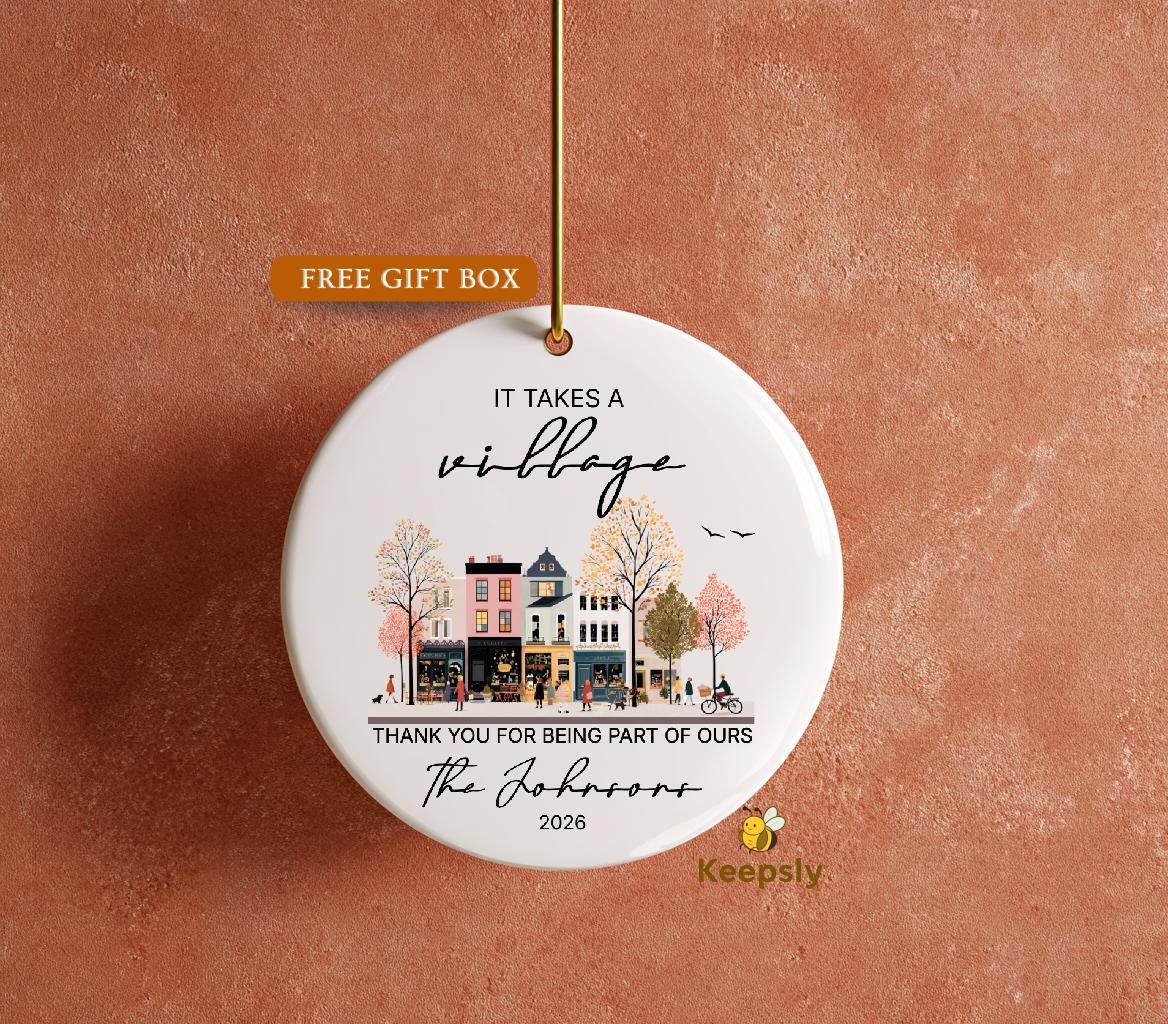 It Takes a Village Christmas Ornament, Personalized Thank You Gift for Nanny, Teacher Appreciation Keepsake