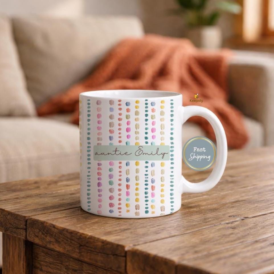 Personalized Auntie Mug, Striped Heart Coffee Cup,