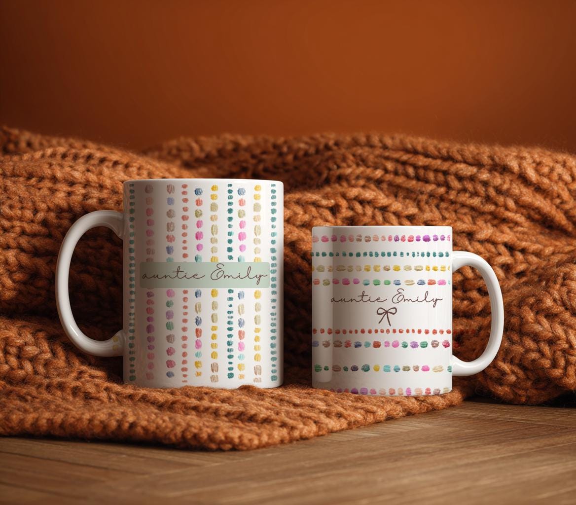 Personalized Auntie Mug, Striped Heart Coffee Cup,