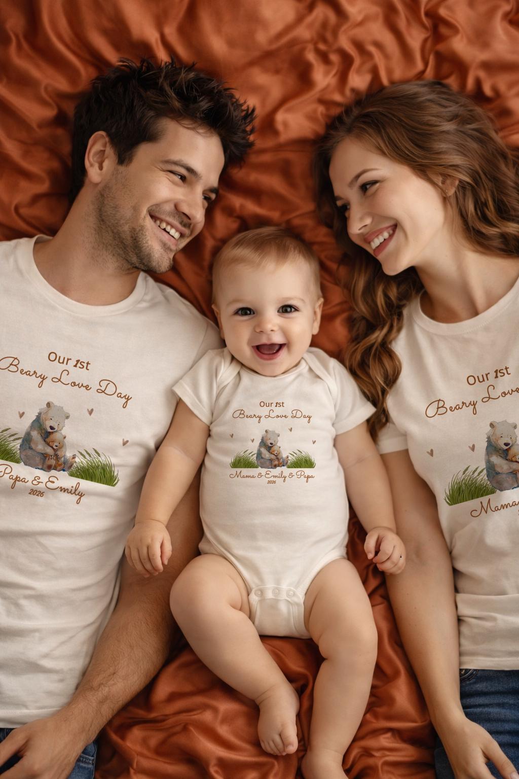 Custom Bear Family Matching Shirts, Mama Papa Baby Onesie Set, Pregnancy Reveal Woodland Gift