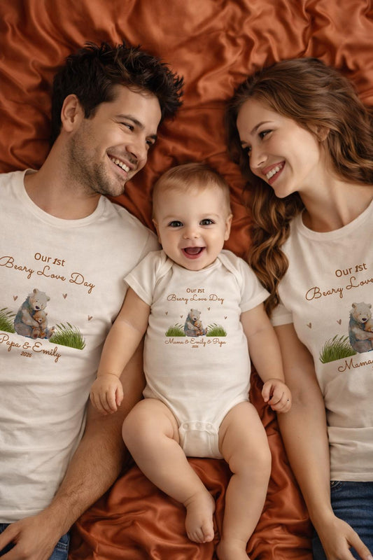 Custom Bear Family Matching Shirts, Mama Papa Baby Onesie Set, Pregnancy Reveal Woodland Gift
