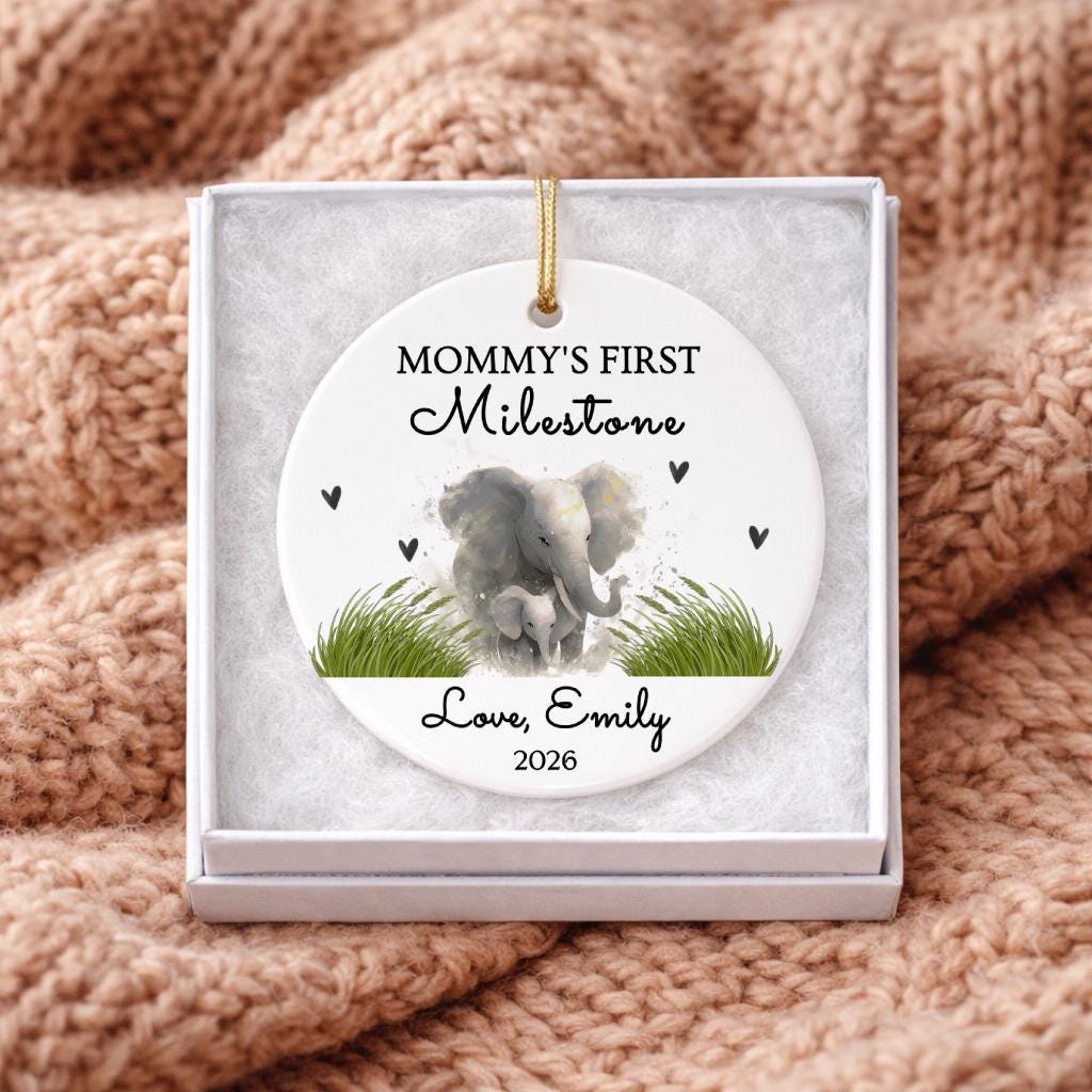 Elephant Mommy First Milestone Keepsake Woodland Ornaments New Mother Gift Ceramic Tag