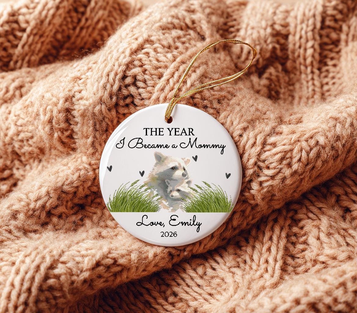 The Year I Became First Mother's Day Ornament, Watercolor Raccoon Mom Keepsake 2026