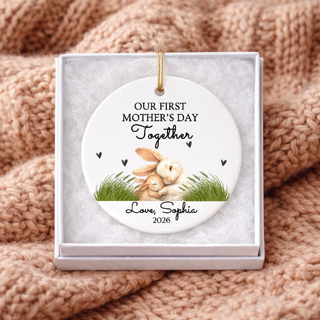 Personalized Bunny Mama First Mothers Day Ornament, Custom Rabbit Keepsake 2026