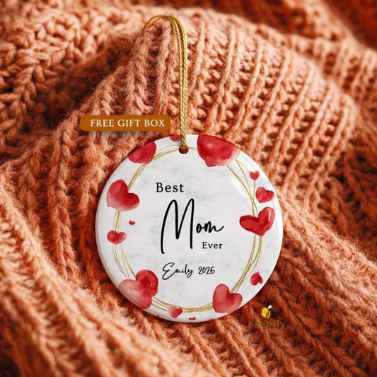 Personalized Mom Ever Ornament, Watercolor Hearts Mother Keepsake