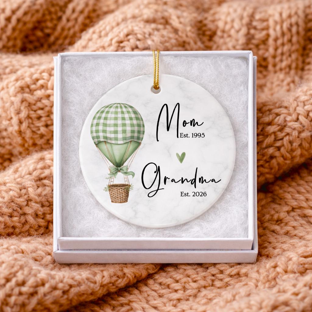 Personalized Grandma Ornament, Hot Balloon Nursery Keepsake, Mother's Day Gift