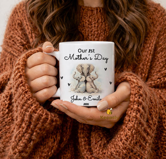 PERSONALIZED Elephant Mom & Baby Mug, Cute Twin Nursery Gift for New Mom of 2