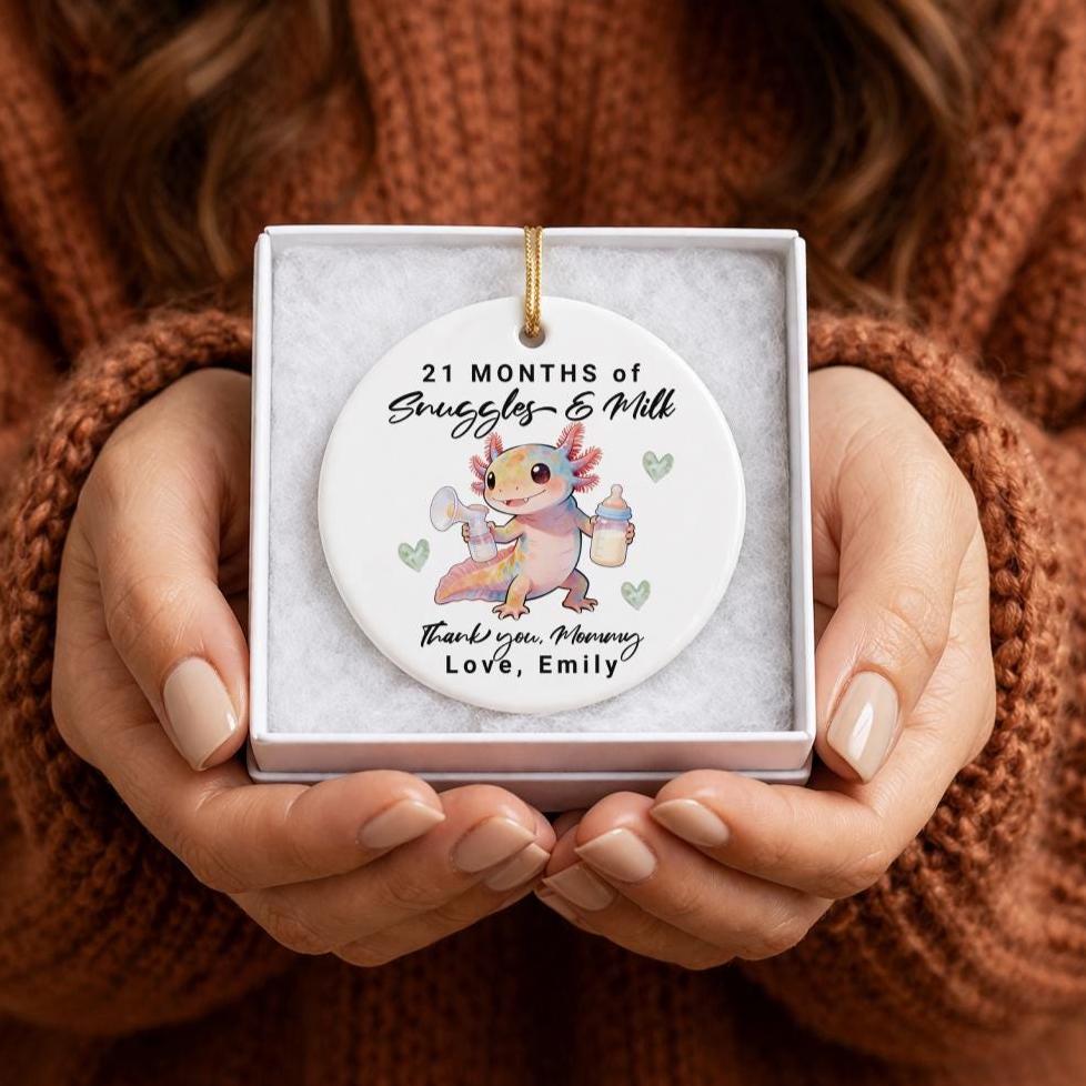 PERSONALIZED Axolotl Breastfeeding Ornament, Baby to Mom Keepsake, Pumping & Weaning Milestone Gift for New Mama