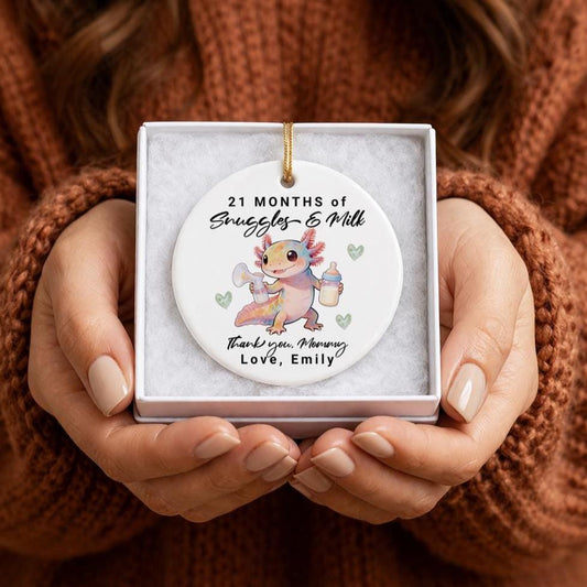 PERSONALIZED Axolotl Breastfeeding Ornament, Baby to Mom Keepsake, Pumping & Weaning Milestone Gift for New Mama