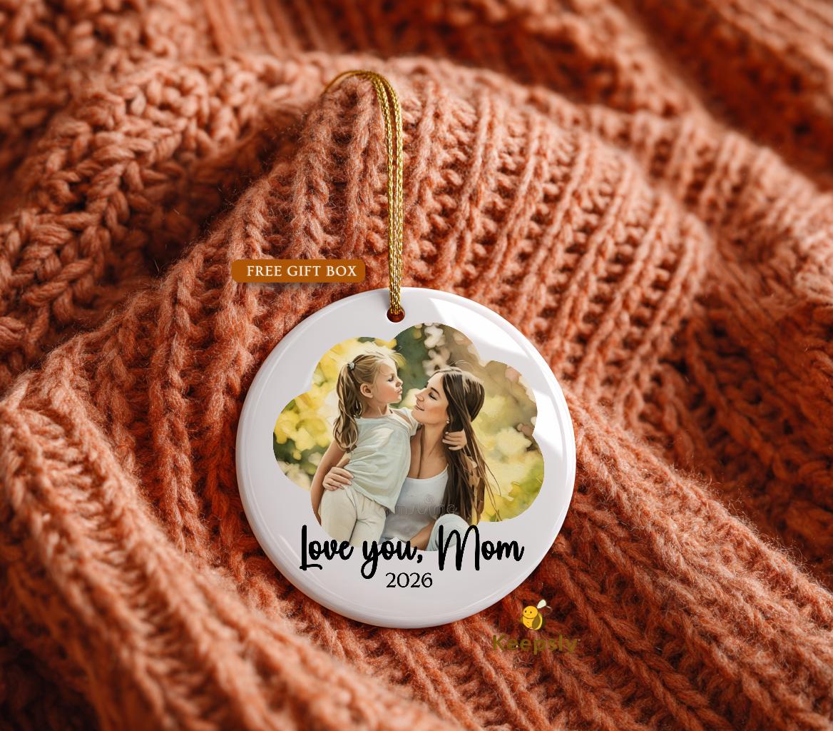 Custom Photo Ornament, Personalized Family Portrait, Watercolor Art Mother's Day Gift 2026