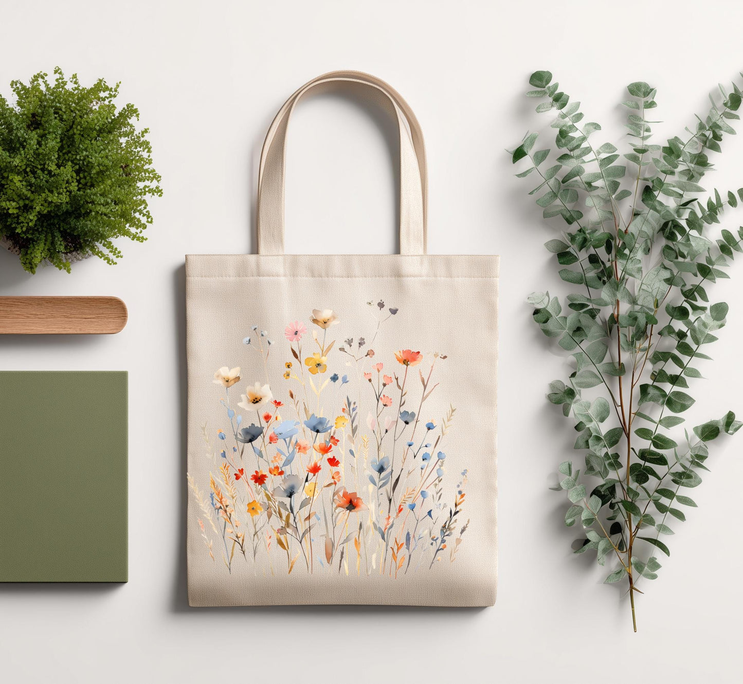 Wildflower Canvas Tote Bag, Pressed Floral Eco Friendly Cotton Shopper, Cottagecore Gift