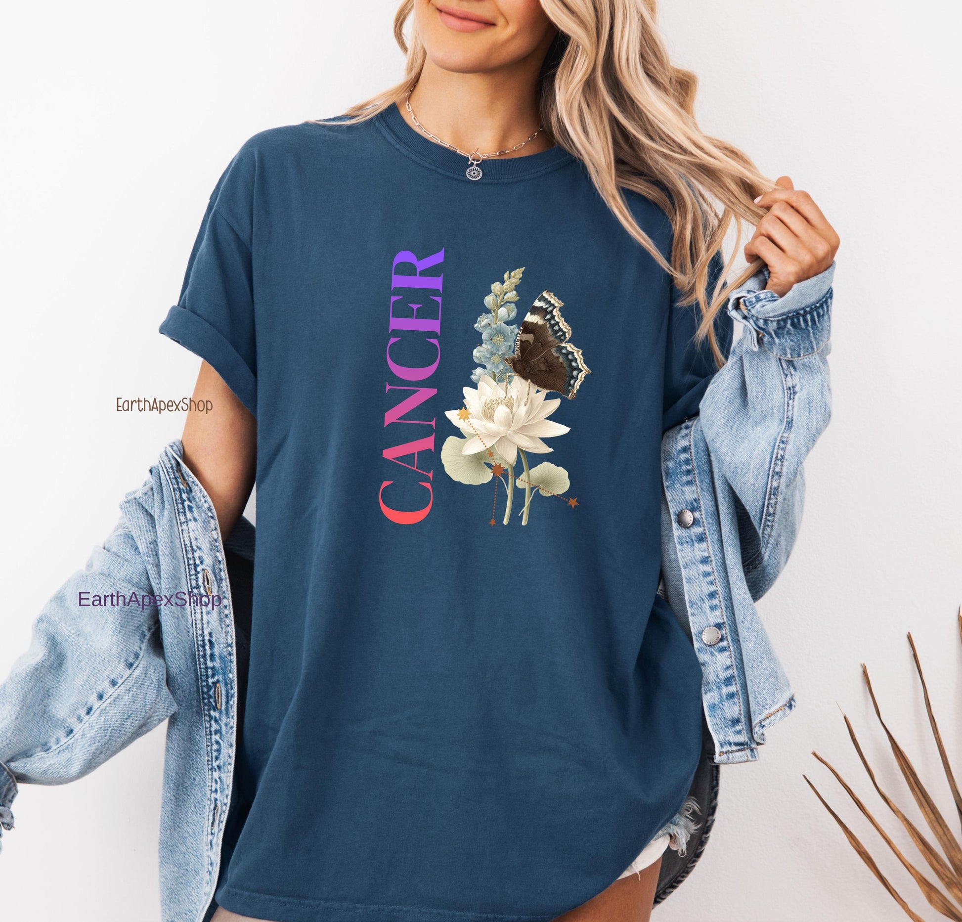 Cancer June July Birth Month Flower Zodiac Constellation Shirt | Comfort Colors Tee