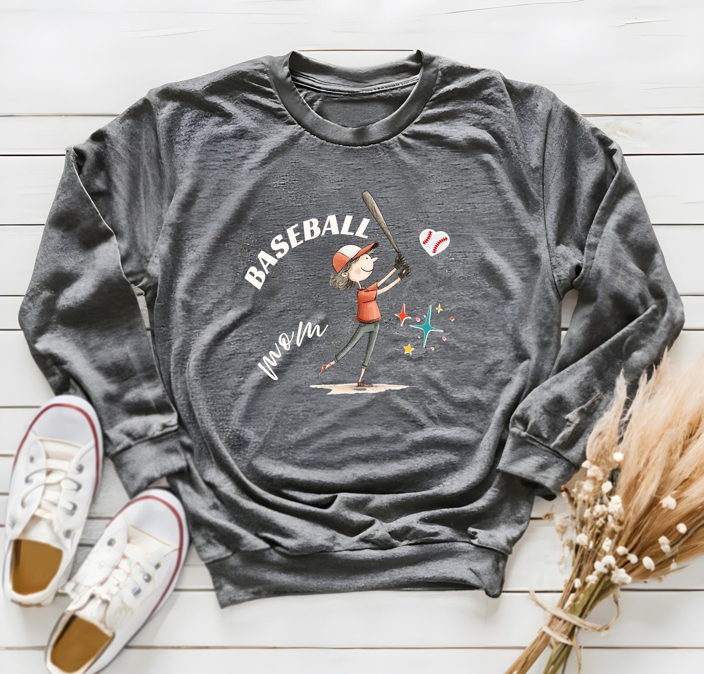 Funny Baseball Mom Sweatshirt, Gameday Cheerleader Crew Neck, Baseball Mama Sweater
