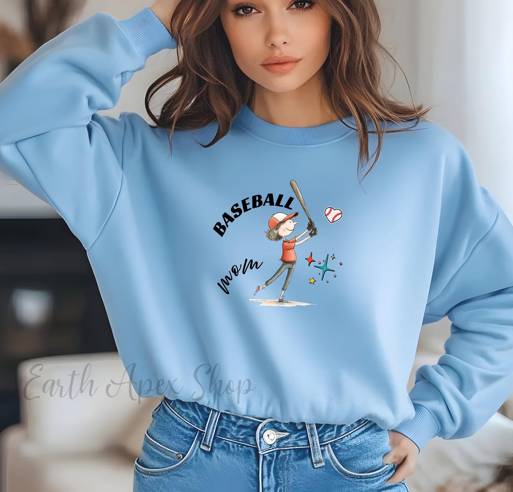 Funny Baseball Mom Sweatshirt, Gameday Cheerleader Crew Neck, Baseball Mama Sweater