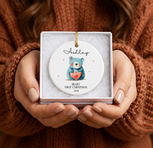 Personalized Beary Ornament: First Christmas Baby Nursery Decor Birthday Gift