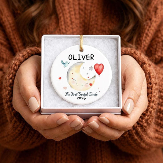 Personalized First Social Smile 2026 Ornament, Baby Milestone Keepsake, Custom Name Newborn Gift