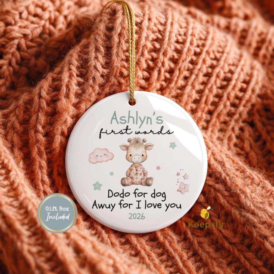 Personalized First Milestone Ornament, First Words Gift Add on memory Box Keepsake