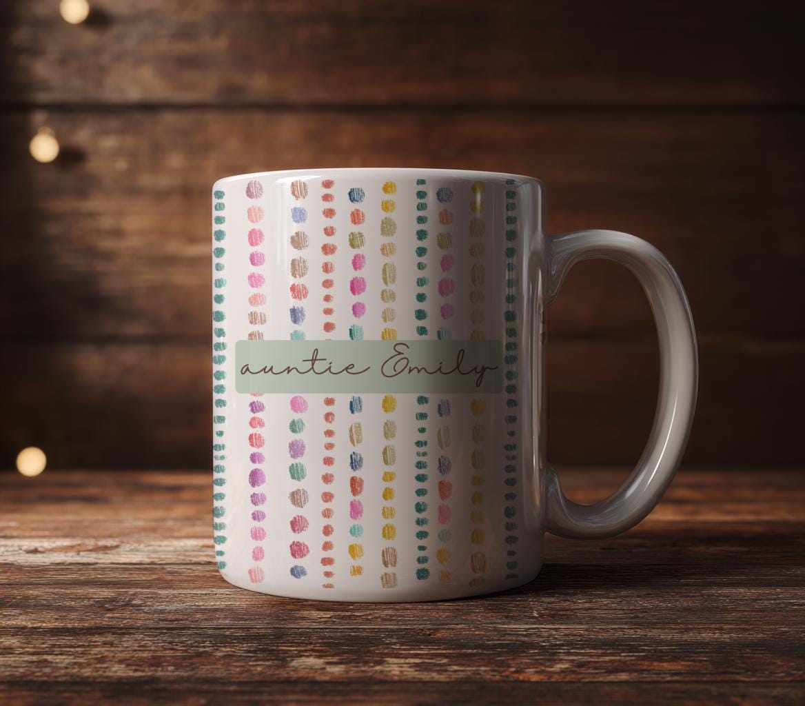 Personalized Auntie Mug, Striped Heart Coffee Cup,