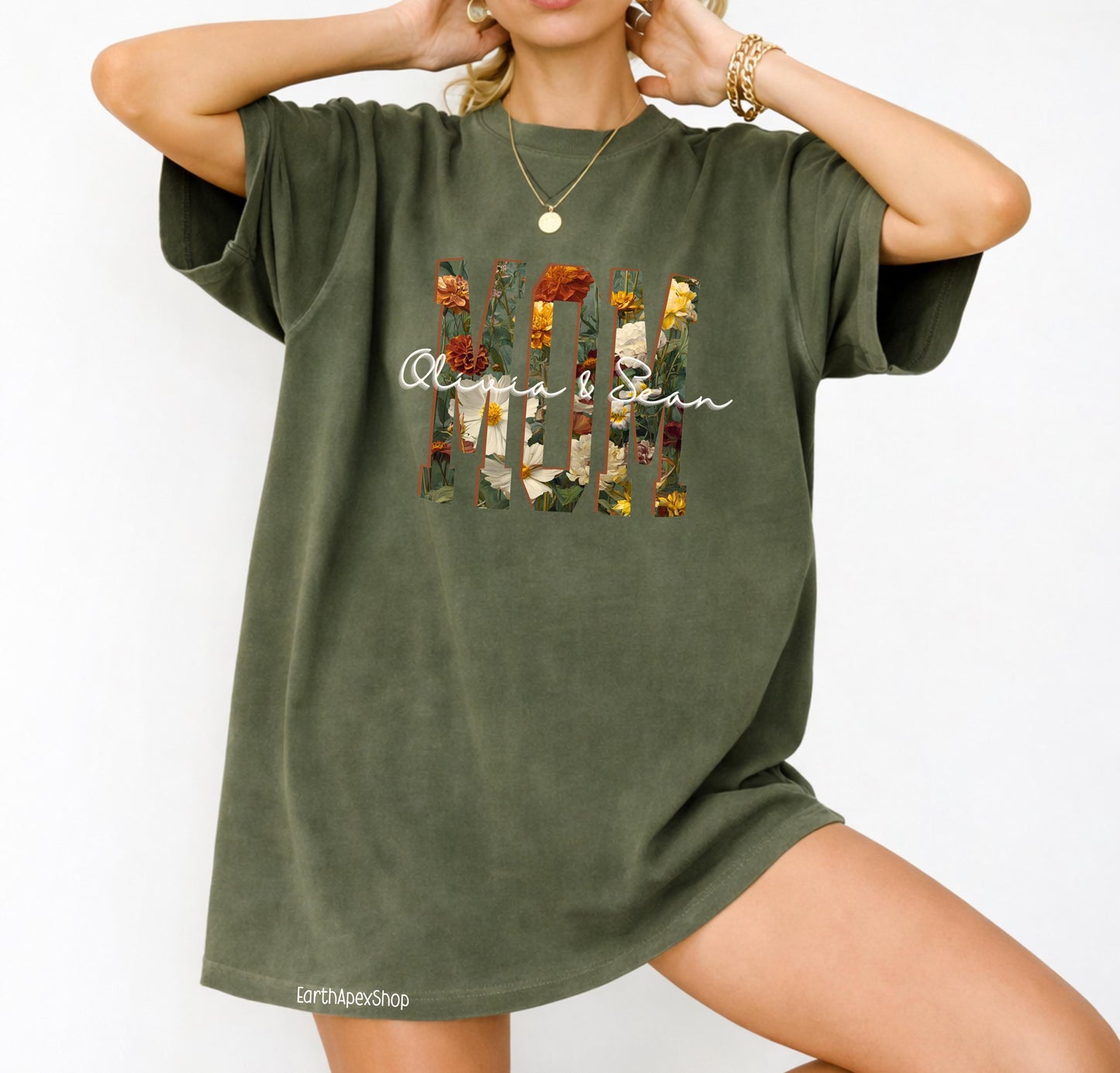 Personalized Floral Mom Shirt with Kids' Names, Wildflower Mother's Day Shirt, Comfort Colors Tee