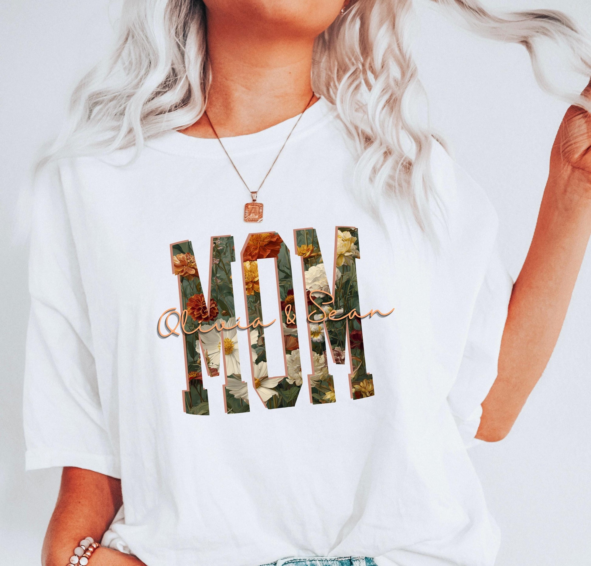 Personalized Floral Mom Shirt with Kids' Names, Wildflower Mother's Day Shirt, Comfort Colors Tee