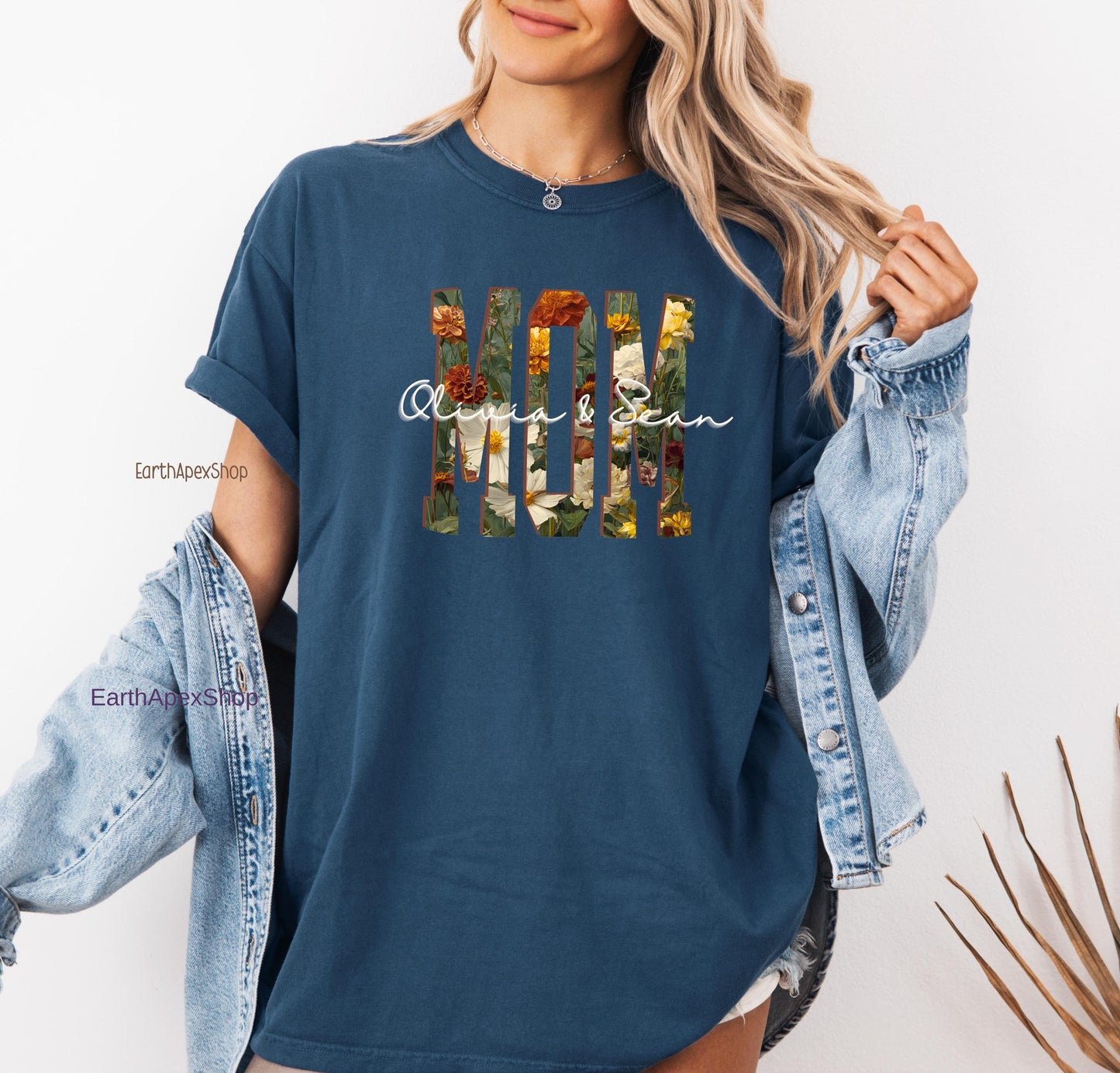 Personalized Floral Mom Shirt with Kids' Names, Wildflower Mother's Day Shirt, Comfort Colors Tee