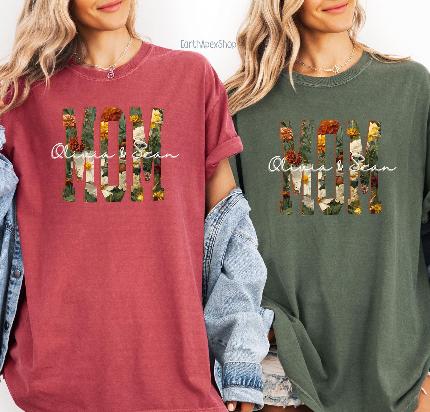 Personalized Floral Mom Shirt with Kids' Names, Wildflower Mother's Day Shirt, Comfort Colors Tee