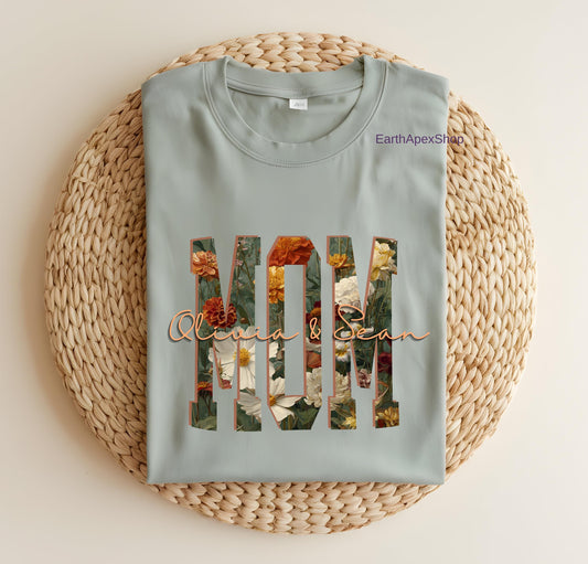 Personalized Floral Mom Shirt with Kids' Names, Wildflower Mother's Day Shirt, Comfort Colors Tee