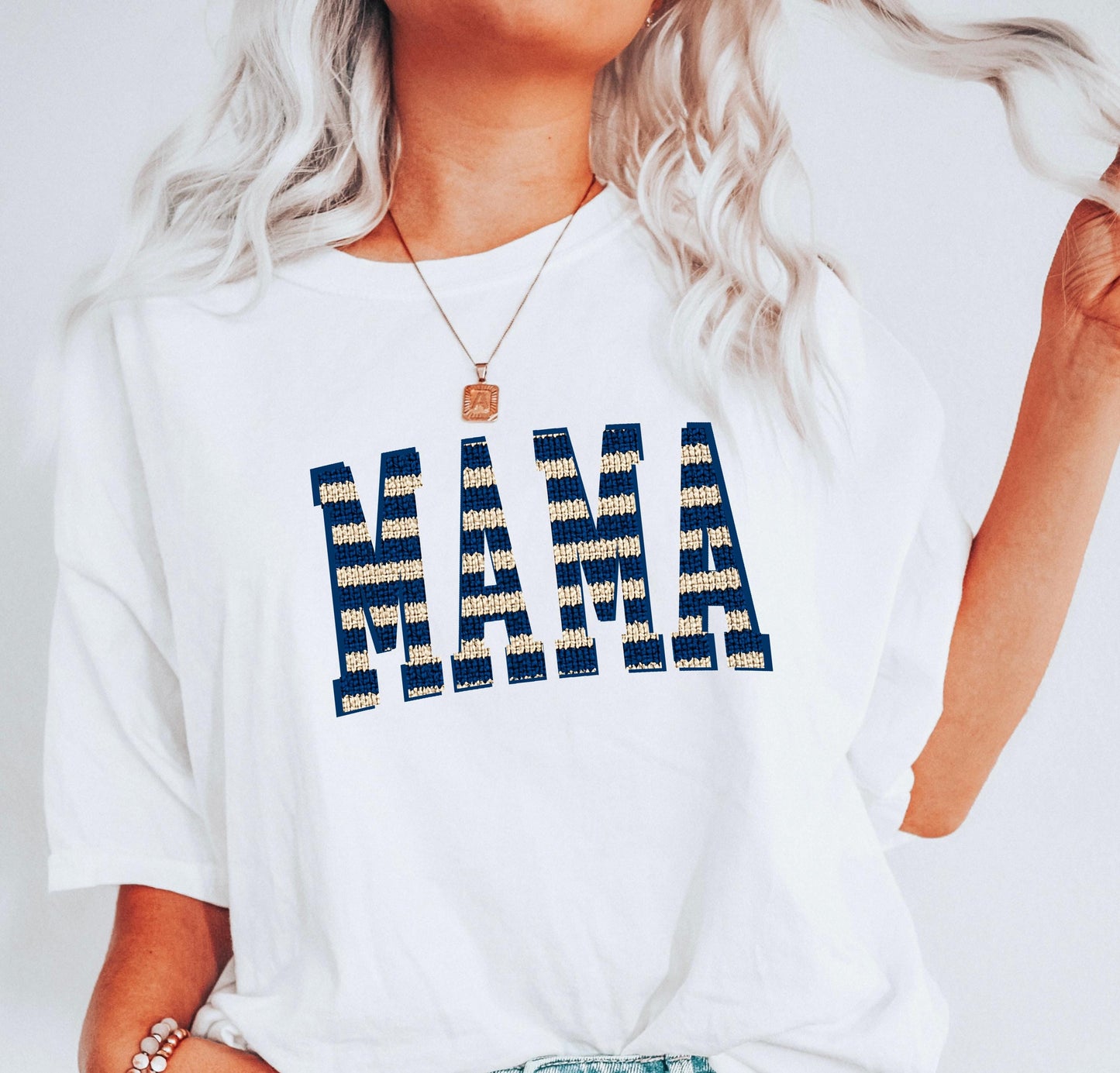 Nautical Stripe Mama T-shirt, Knit Graphic Red & Cream
