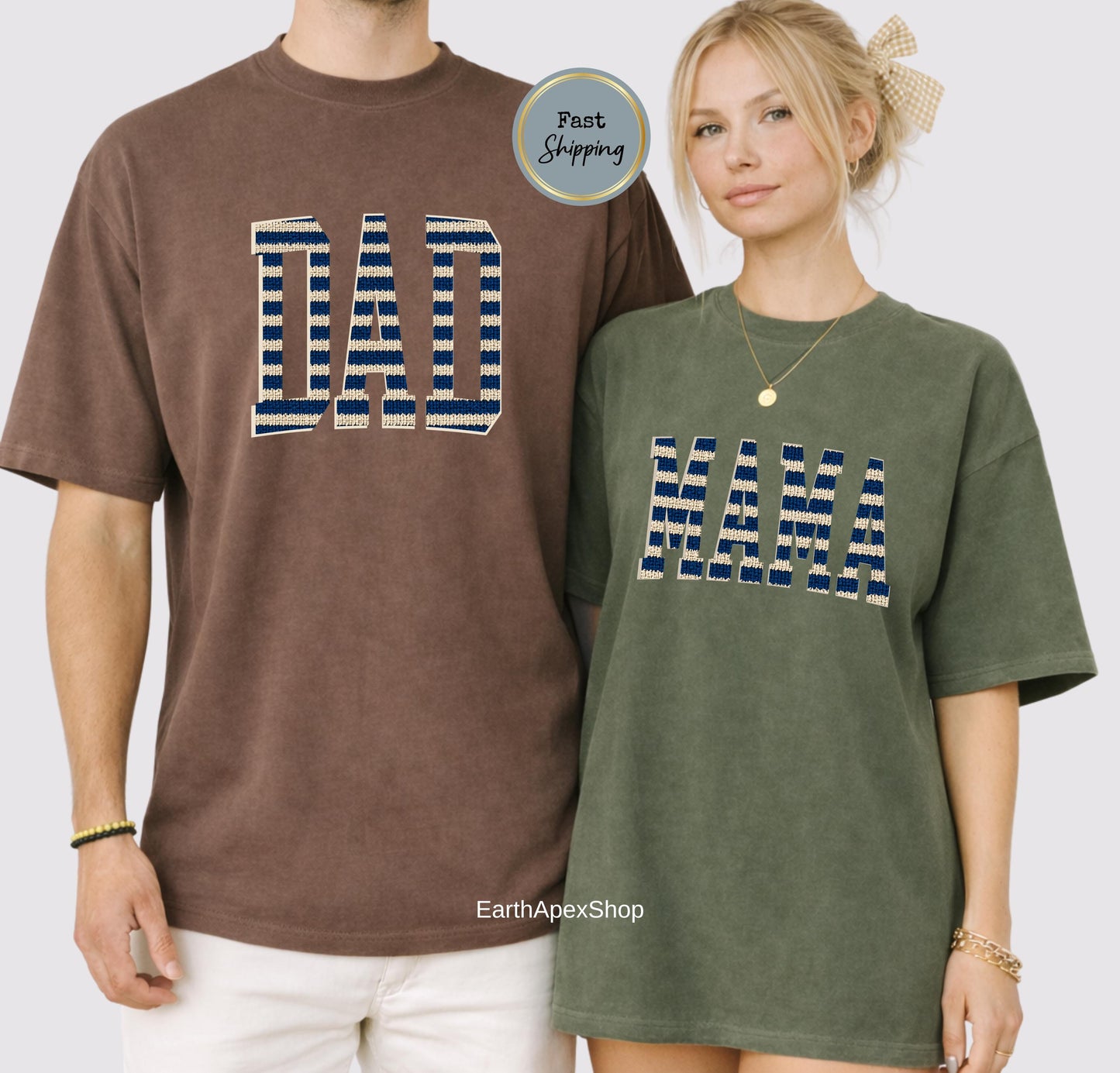Nautical Stripe Mama T-shirt, Knit Graphic Red & Cream