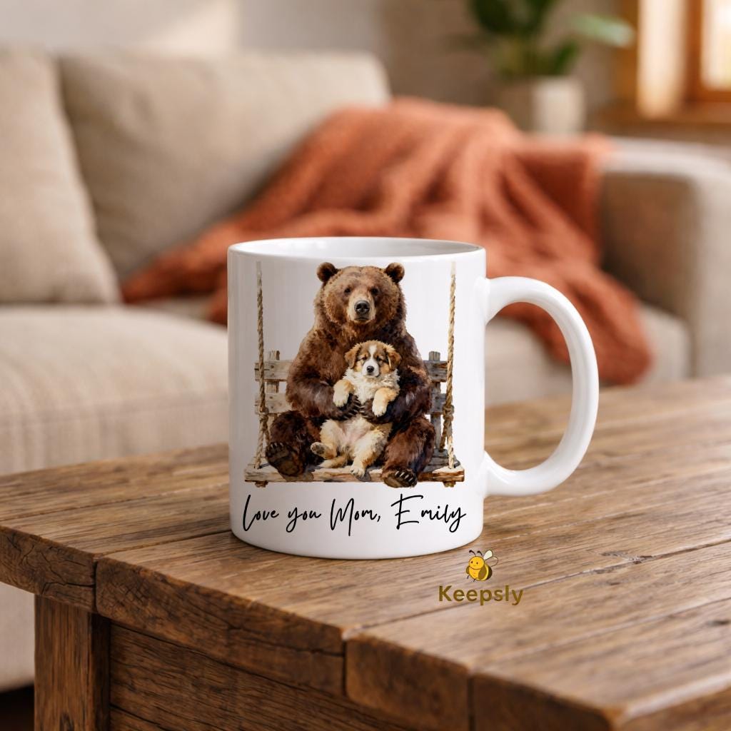 PERSONALIZED Step Mom Mug, Bonus Mama Bear and Puppy Keepsake, Adoption Gift Coffee Cup