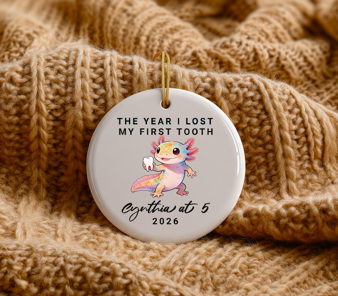 Personalized Axolotl Lost First Tooth Ornament, Tooth Fairy Milestone Gift Baby Teeth Memory Keepsake