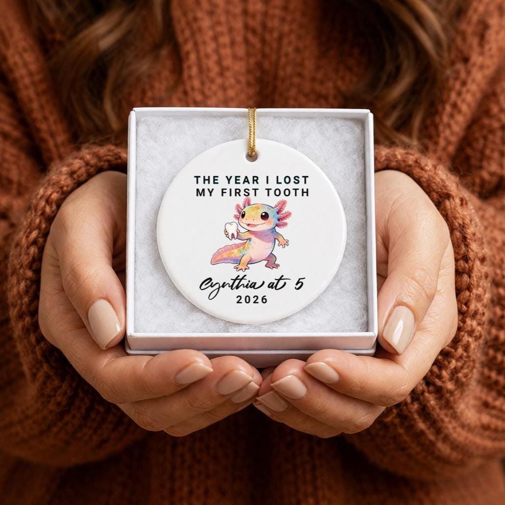 Personalized Axolotl Lost First Tooth Ornament, Tooth Fairy Milestone Gift Baby Teeth Memory Keepsake