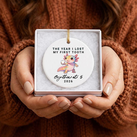 Personalized Axolotl Lost First Tooth Ornament, Tooth Fairy Milestone Gift Baby Teeth Memory Keepsake