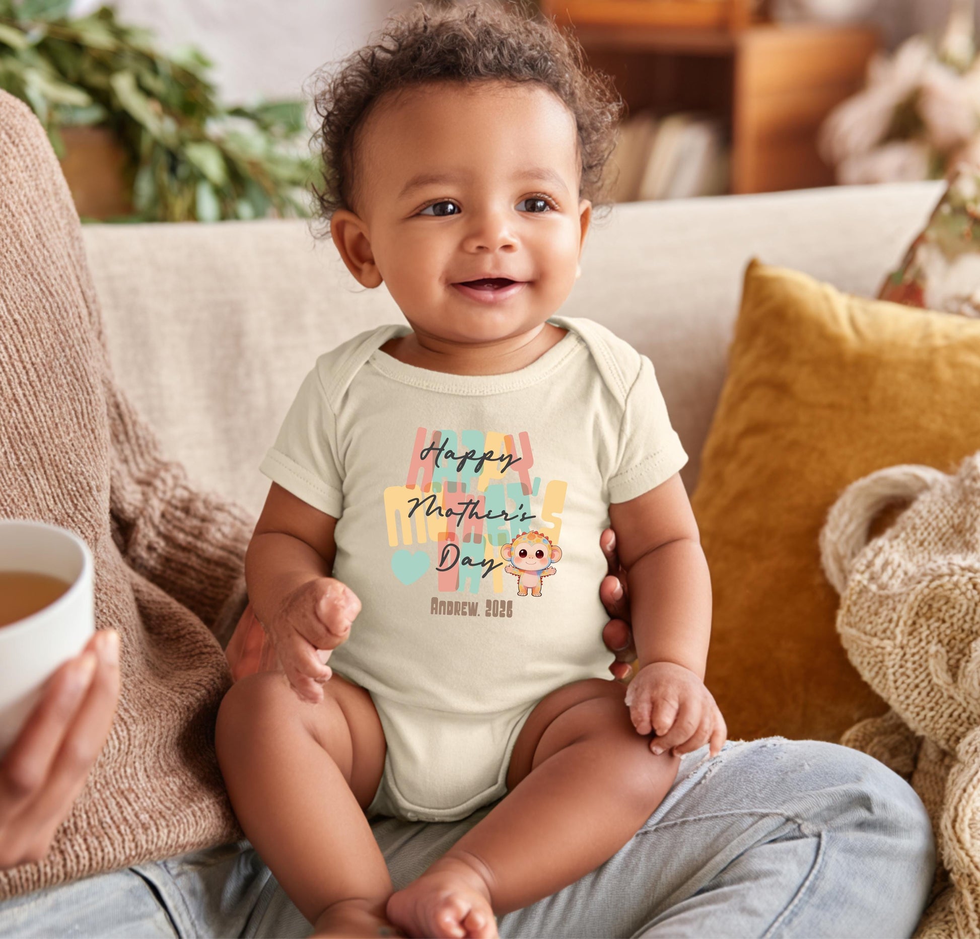 Personalized Happy Mother's Day Kids Shirt Monkey Toddler Tee Matching Family Outfit
