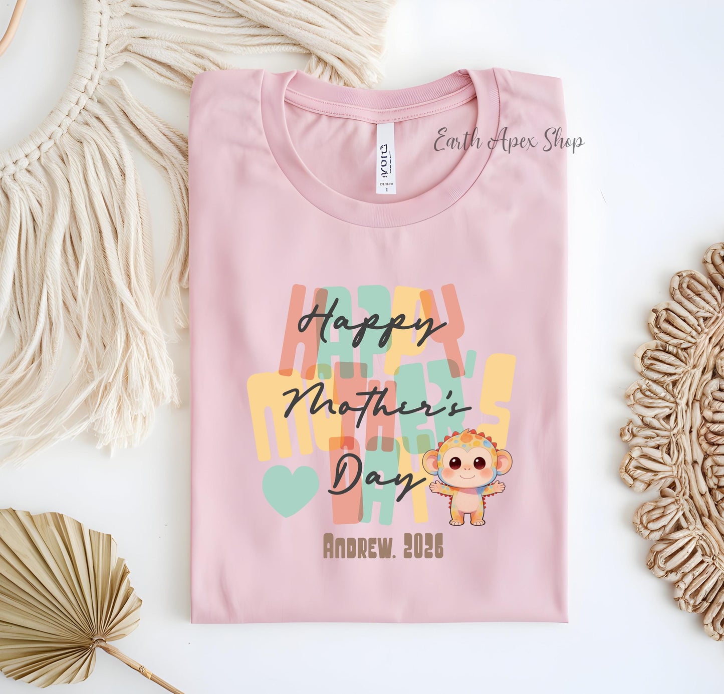 Personalized Happy Mother's Day Kids Shirt Monkey Toddler Tee Matching Family Outfit