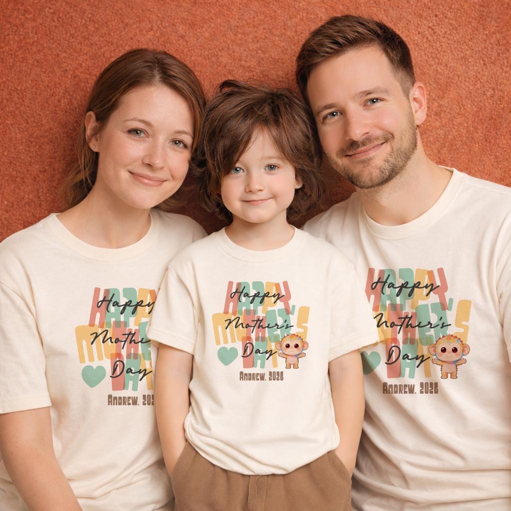 Personalized Happy Mother's Day Kids Shirt Monkey Toddler Tee Matching Family Outfit