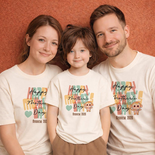 Personalized Happy Mother's Day Kids Shirt Monkey Toddler Tee Matching Family Outfit