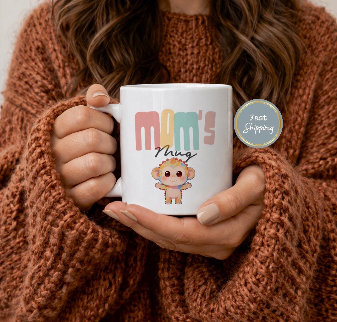 Personalized Monkey Mug, Coffee Cup for Mom, Matching Family Budget Gift