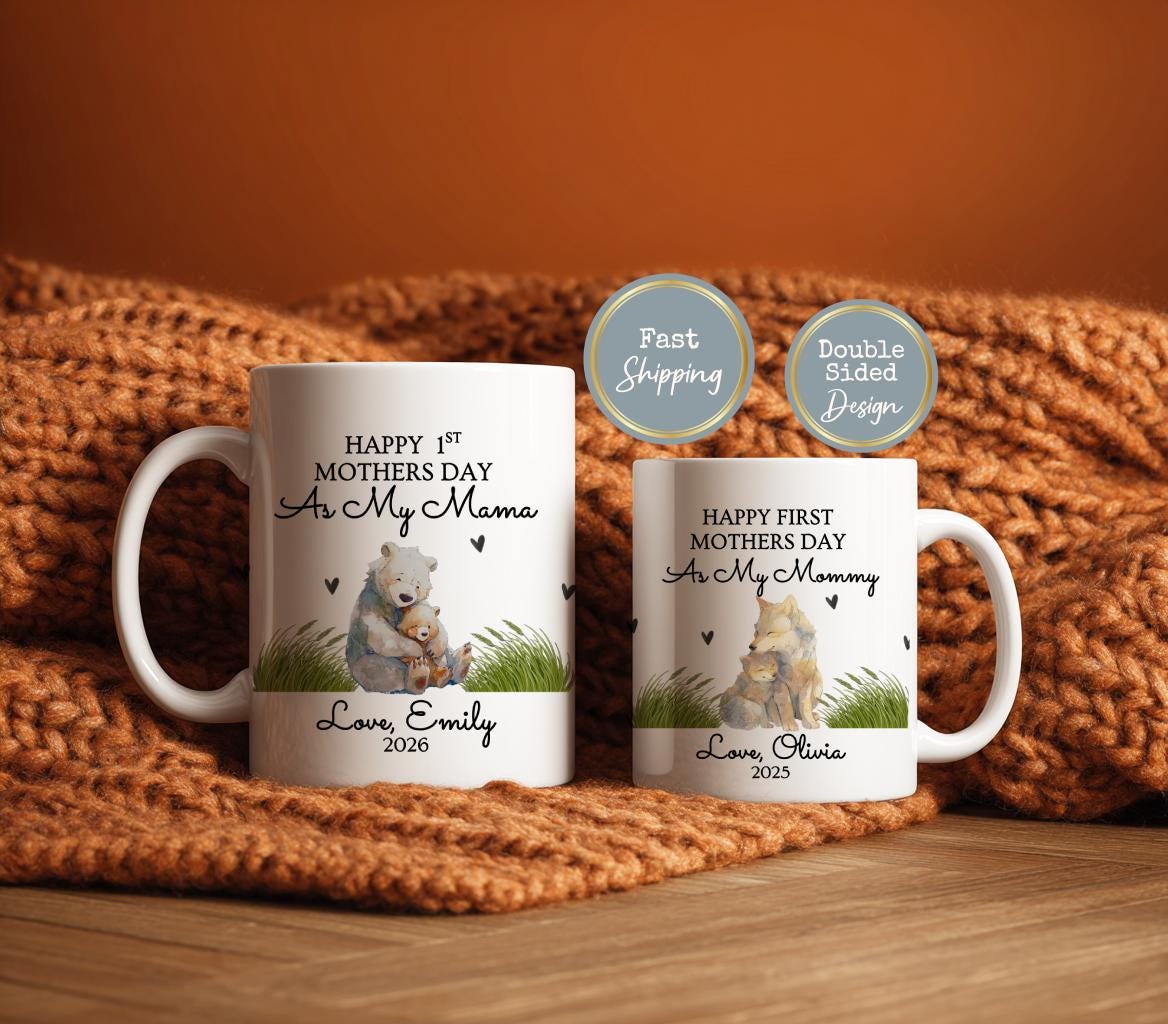 Personalized Mama Bear First Mother's Day Mug 2026, New Mommy Gift from Baby, Custom Motherhood Coffee Cup