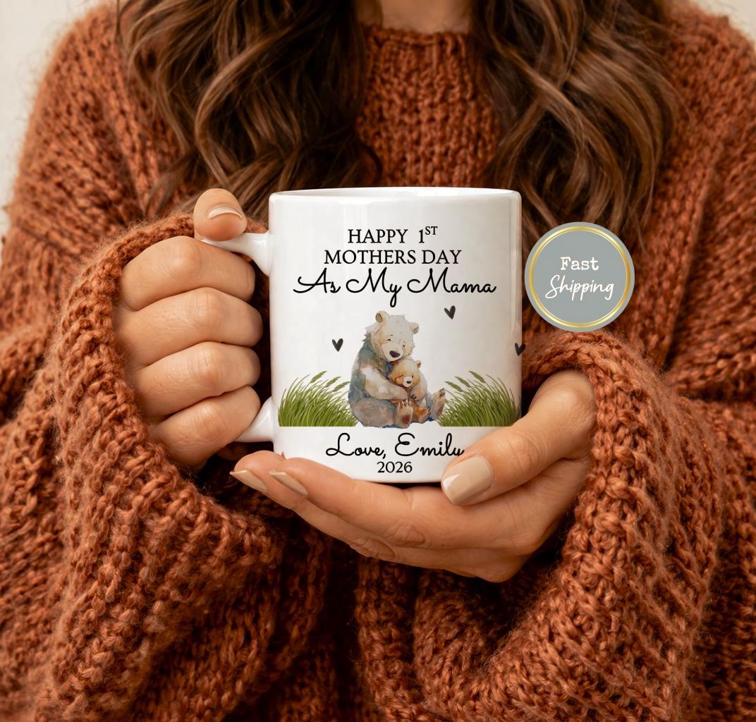 Personalized Mama Bear First Mother's Day Mug 2026, New Mommy Gift from Baby, Custom Motherhood Coffee Cup